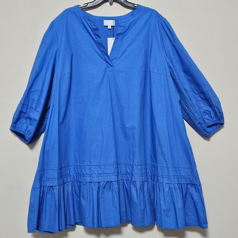 Sugarlips Women's Dress 3X Blue V-neck 3/4 Sleeves, Knee‎ Length Shift 0676